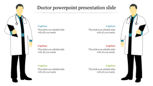 Slide featuring two illustrated doctors with stethoscopes and captions for content.
