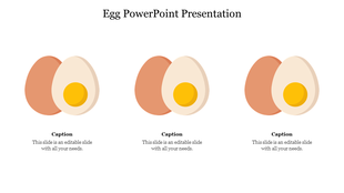 Egg themed PowerPoint slide with egg illustrations, showing the inside and outside of eggs with captions.