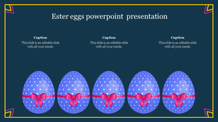 Row of blue easter eggs with polka dots and bows, presented under placeholder text areas.