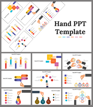 Collage of slides featuring hands with light bulbs, money bags, and icons, each illustrating different business concepts.
