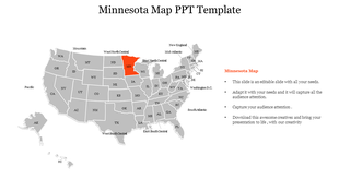 PowerPoint slide showing a map of the United States with Minnesota highlighted.