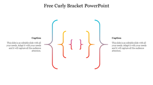 Slide featuring gradient-colored brackets in the middle, with text placeholders on each side.