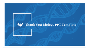 Biology themed thank you slide featuring a DNA strand background and handshake icon with text.