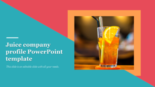 Juice-themed slide with a photo of a beverage with orange slices and a straw on the right.