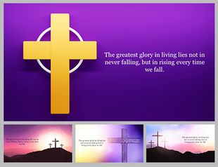 Inspirational slides showing a cross on a various with an uplifting quotes.