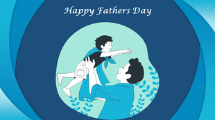 Happy father's day slide featuring a father lifting his child in a playful pose on a blue background.