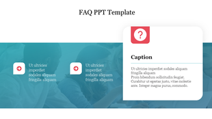 FAQ slide featuring a blue toned background, with text and a prominent white caption box with a question mark icon.