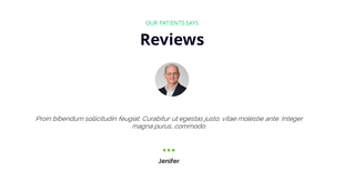 Review slide featuring a patient testimonial with a photo of a smiling individual and the text.