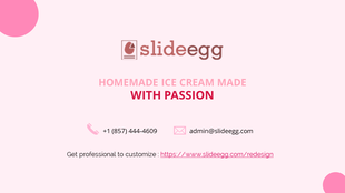 Pink themed contact slide for Slideegg's homemade ice cream with contact info.