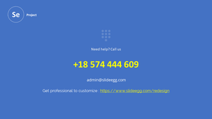 Contact us PowerPoint slide with a phone number and email for support on a blue backdrop.