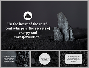 Coal fragment slide deck standing on dark soil, with a quote on energy transformation next to it.