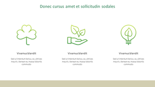 Three green icons representing a tree, a hand with leaves, and a leaf inside a lightbulb, with text below each.