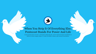 Two white doves on either side of text with circular icon in the center, set on a blue background.