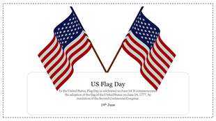 Two crossed U.S. flags above a text box with placeholder content about U.S. flag day in a white background.