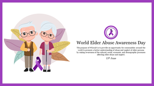Illustration of an elderly couple with a purple ribbon, and information about World elder abuse awareness day.