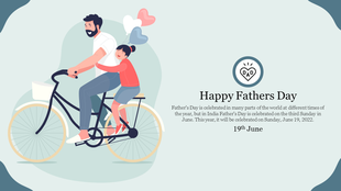 Illustration of a father and child riding a bicycle together, with fathers day message, dated on Jone 19.