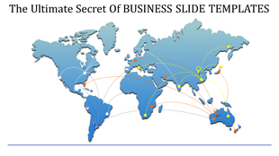 Global business slide with a world map showing interconnected points across various continents.