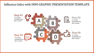 Infographic template with interconnected puzzle pieces labeled A, B, C, and D, paired with captions.