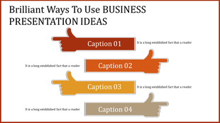 Infographic with four pointing hand shapes in red, orange, yellow, and beige, each labeled with captions.