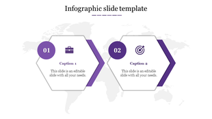 Infographic PPT slide with two hexagonal icons, one representing a briefcase and the other representing a target.