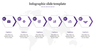 Six-step infographic with hexagonal shapes and purple icons, including briefcase, gear, target, graph, cash, and handshake.