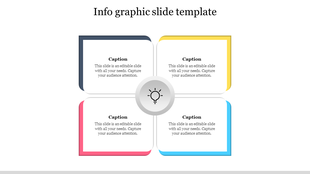 Creative infographic template with four colored sections and a lightbulb icon in the middle with captions.