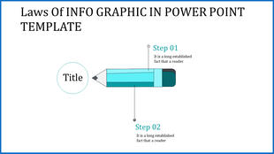 Slide with a teal pencil graphic pointing to circular and two step markers, surrounded by white space and blue border.
