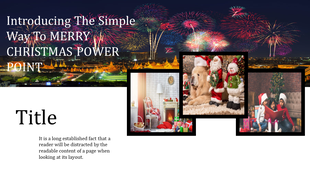 A Christmas themed PPT slide featuring fireworks in the background and festive holiday images.