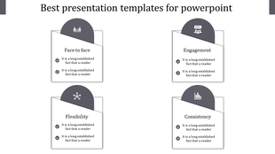 Best PowerPoint slide with four sections from Face to Face to Consistency, each with gray icons with placeholder text.
