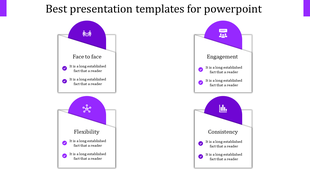 Best PowerPoint slide with four sections from Face to Face to Consistency, each with purple icons with placeholder text.