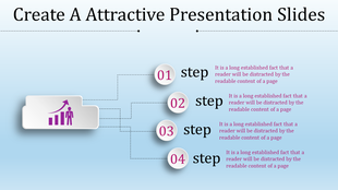 A step by step process diagram with four numbered steps connected to a growth icon on a light blue background.