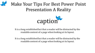 Simple presentation slide with a title, caption text, and a bluebird graphic symbolizing creativity and communication.