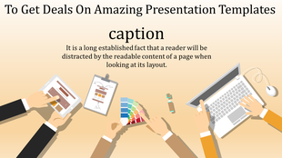 Slide showing hands holding tools like a laptop, color palette, and clipboard, with caption on a beige background.