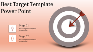Bullseye graphic with a red arrow in the center, illustrating focus and goals, alongside two labeled stages.