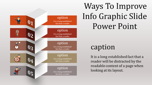 Layered infographic slide with five sections, each featuring an option number, icon, and descriptive text.