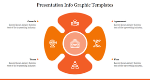 Infographic with four sections Growth, Agreement, Team, and Plan each section has an icon and placeholder text.