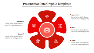 Infographic showing a red flower diagram with six sections highlighting profit, growth, target, agreement, plan, and team.