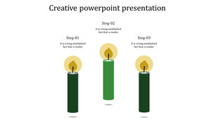  Creative illustration of three candles in a step sequence with flames, placeholder text areas, and a presentation title.