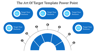 PowerPoint slide with numbered steps and blue circular icons highlighting key business targets.