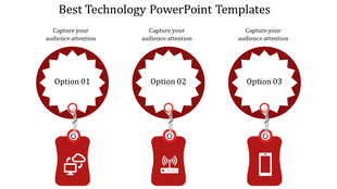 Technology PowerPoint template shows three options with icons for cloud computing, Wi-Fi, and a smartphone.