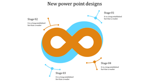 Slide design showcasing a blue and orange infinity symbol, labeled with stages and connected nodes.