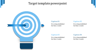 Target diagram featuring blue concentric circles with an arrow and four captions aligned to the side.
