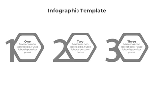 Monochrome infographic featuring three large numbers with embedded hexagon shapes containing descriptive text.