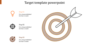 PowerPoint slide featuring a target with a dart and three steps for achieving goals.
