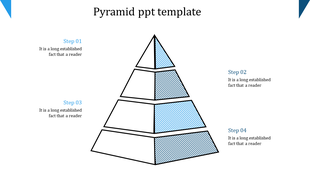 Structured pyramid infographic with shaded blue segments highlighting key steps, labeled from Step 01 to Step 04.