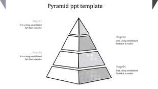 Layered pyramid diagram featuring four tiers, with highlighted gray segments linked to step labels on the left and right.