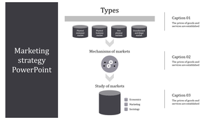 Gray themed slide with vertical flowchart layout, featuring cylinders, arrows, and a circular gear icon.