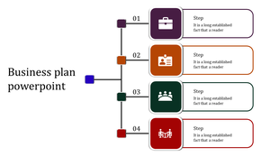 Infographic featuring a vertical structure with four steps in purple, orange, green, and red boxes, linked by a line.