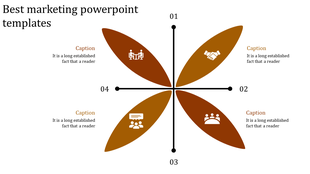 Infographic with orange petals radiating from the center, labeled 1 to 4, containing icons and text for marketing topics.