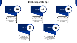 Professional slide design showing five blue pointers with circular icons and text boxes linked by arrows.